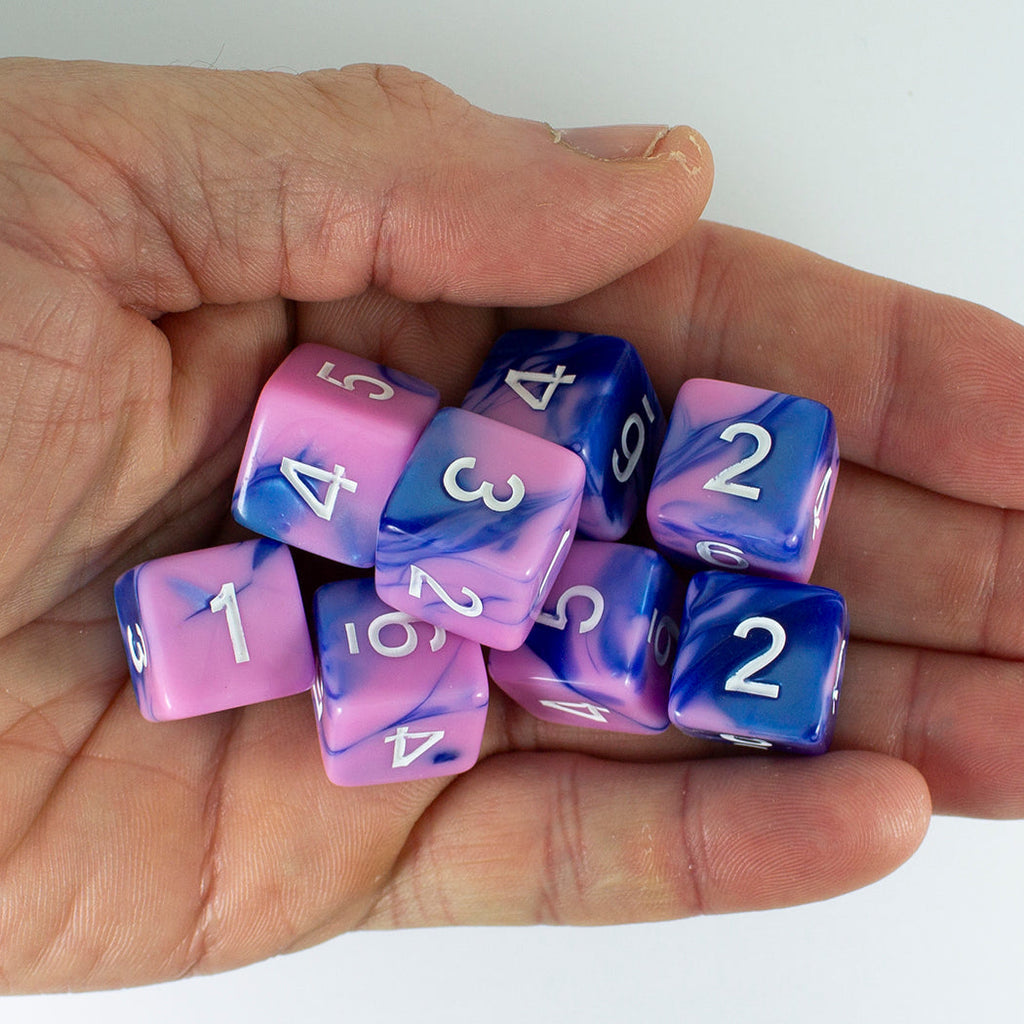 'Celestial Dream' Pink and Blue Marble 8 D6 Dice Set
