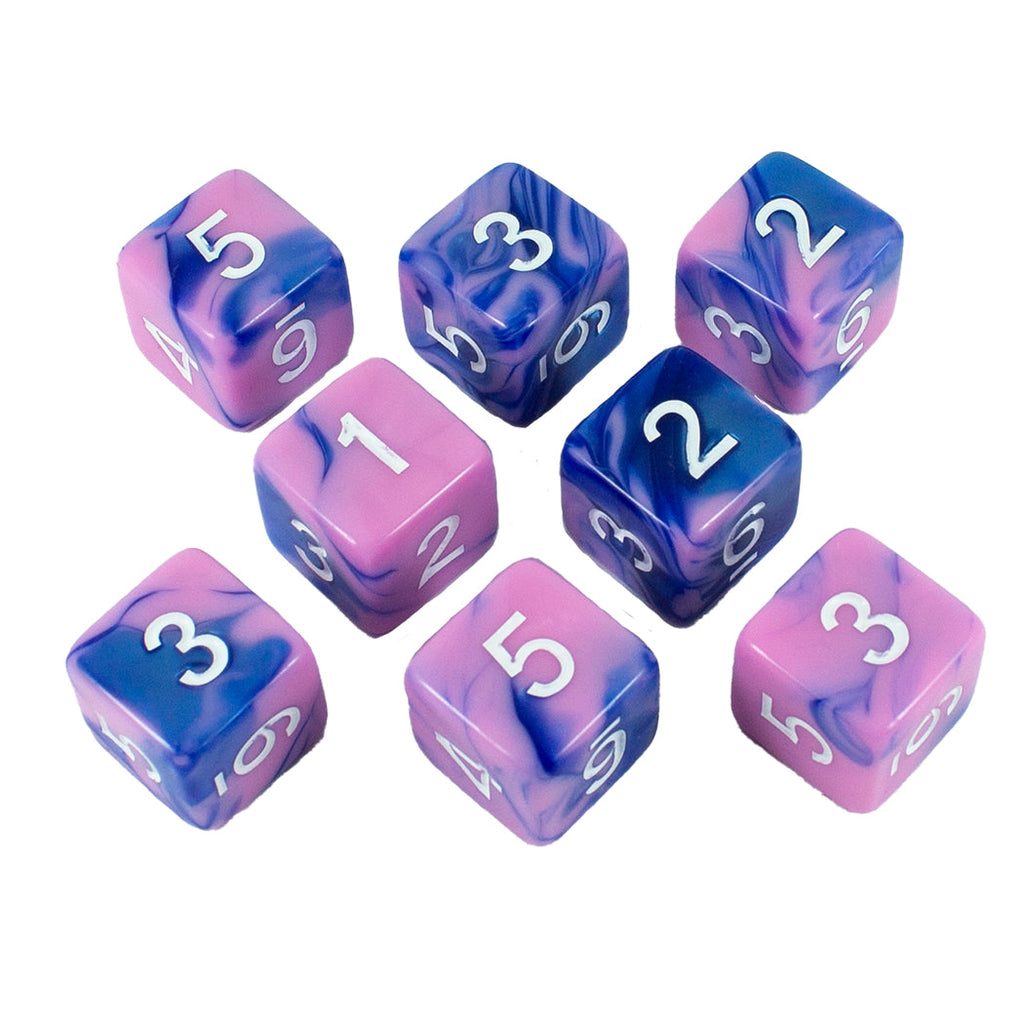 'Celestial Dream' Pink and Blue Marble 8 D6 Dice Set
