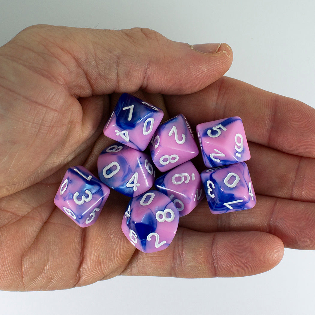 'Celestial Dream' Pink and Blue 8 D10 Dice Set