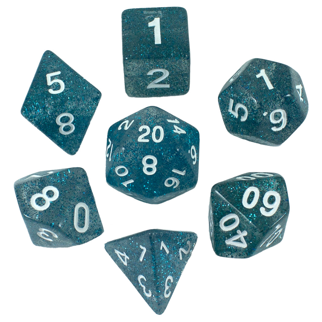 Blue Glitter RPG Dice - Full Polyhedral Set