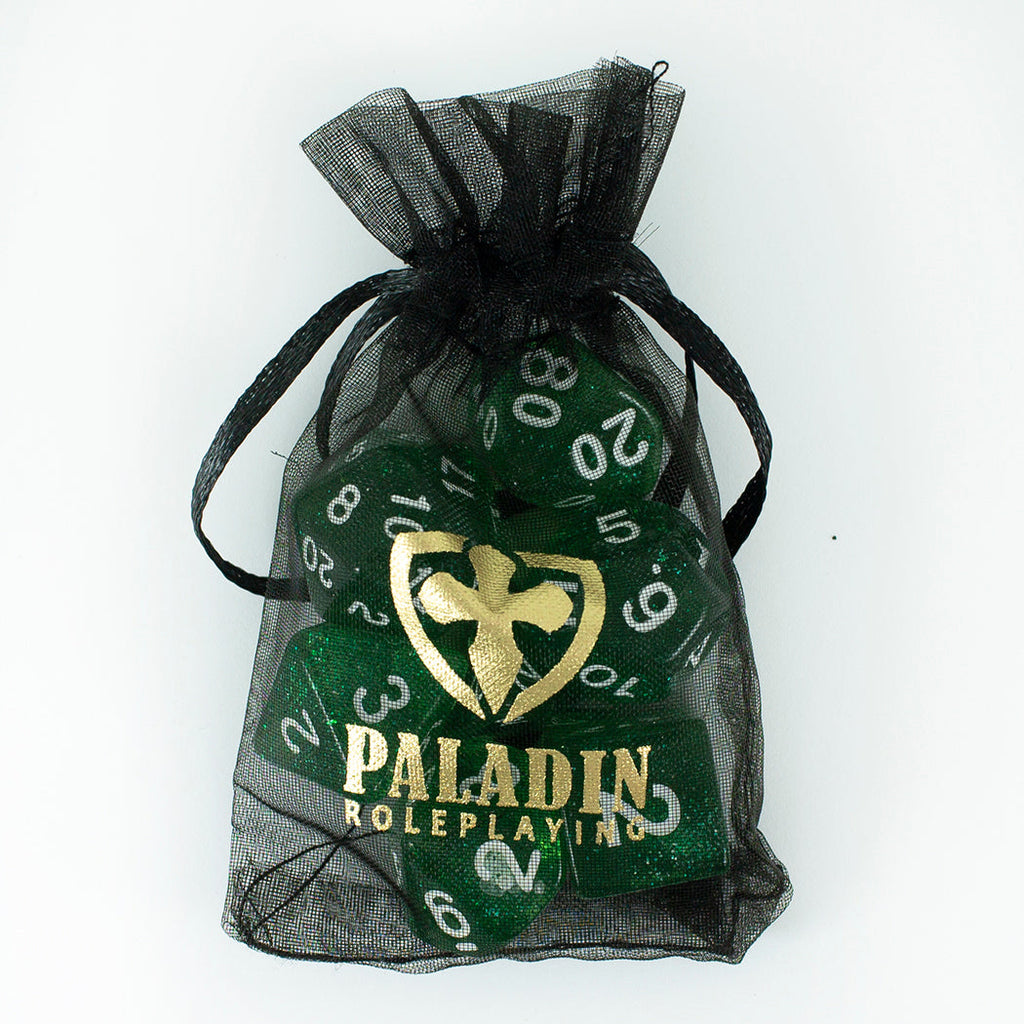 Green Glitter RPG Dice - Full Polyhedral Set