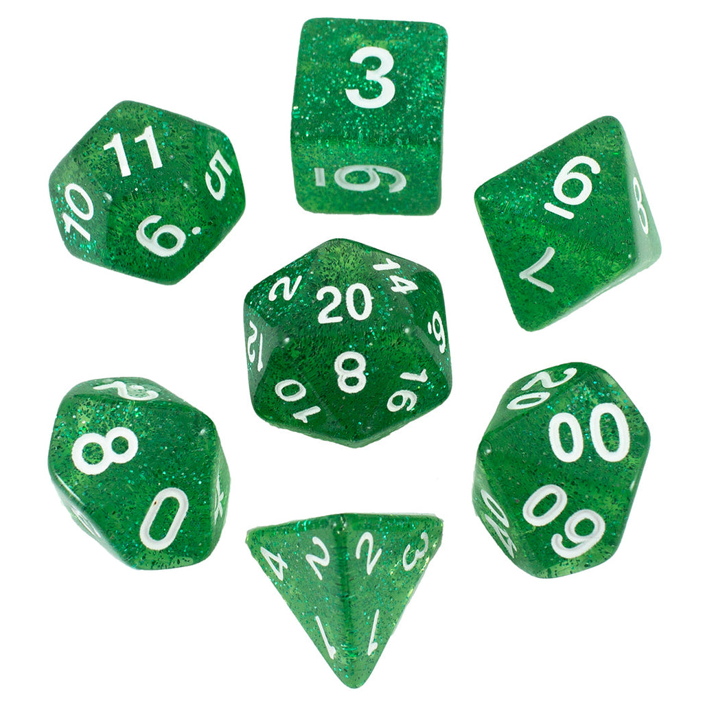 Green Glitter RPG Dice - Full Polyhedral Set