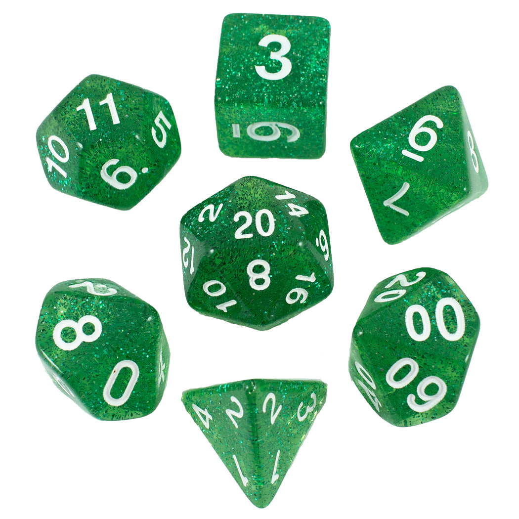 Green Glitter RPG Dice - Full Polyhedral Set
