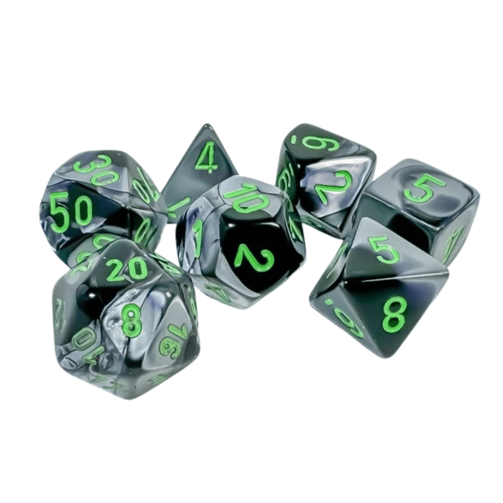 Chessex - Gemini Polyhedral 7 Dice Set - Black-Grey with Green