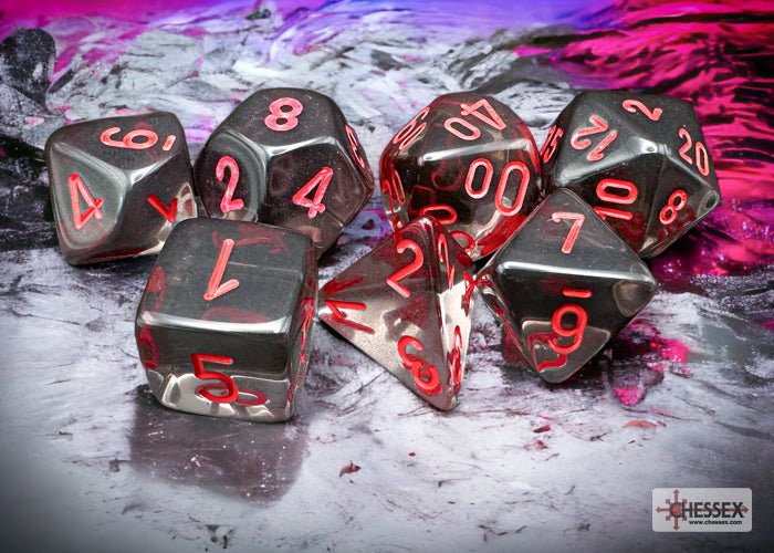 Chessex - Translucent Polyhedral 7 Dice Set - Smoke & Red-1