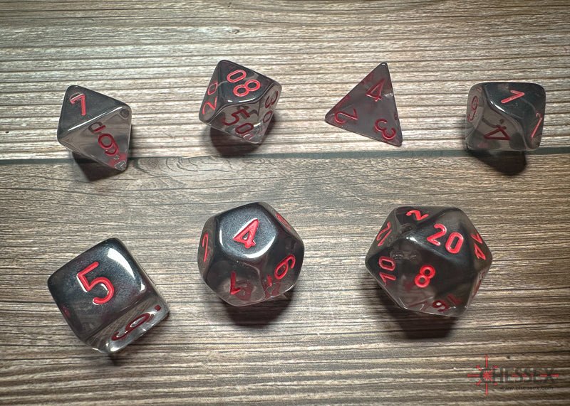 Chessex - Translucent Polyhedral 7 Dice Set - Smoke & Red-3