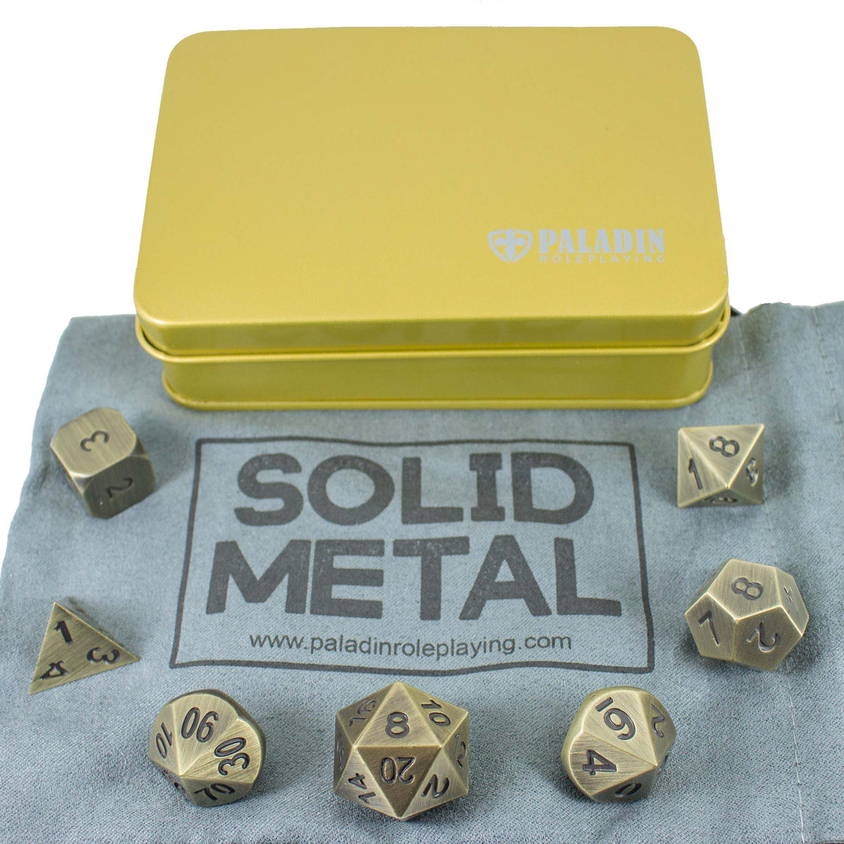 Antique Gold Metal Dice Set, In Presentation Tin