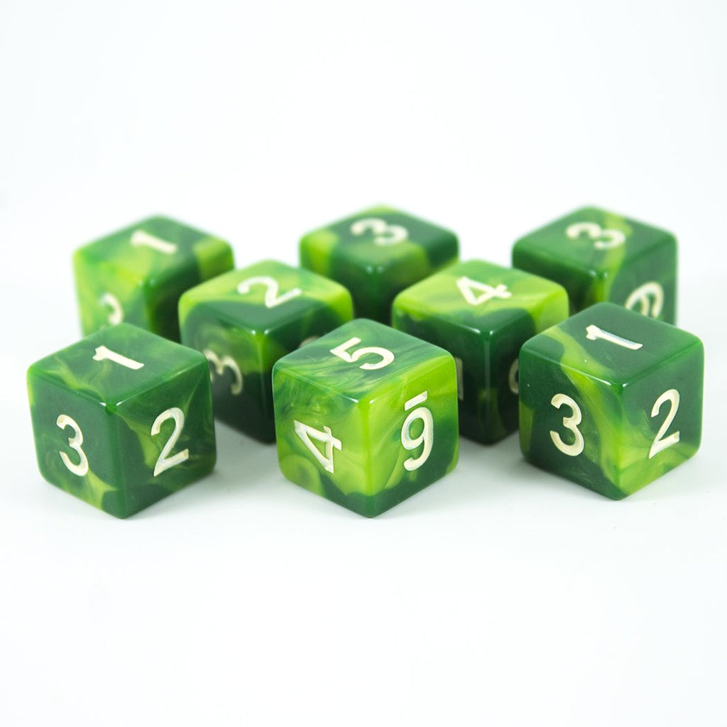 'Sylvan Glade' Marbled Green 8 D6 Dice Set