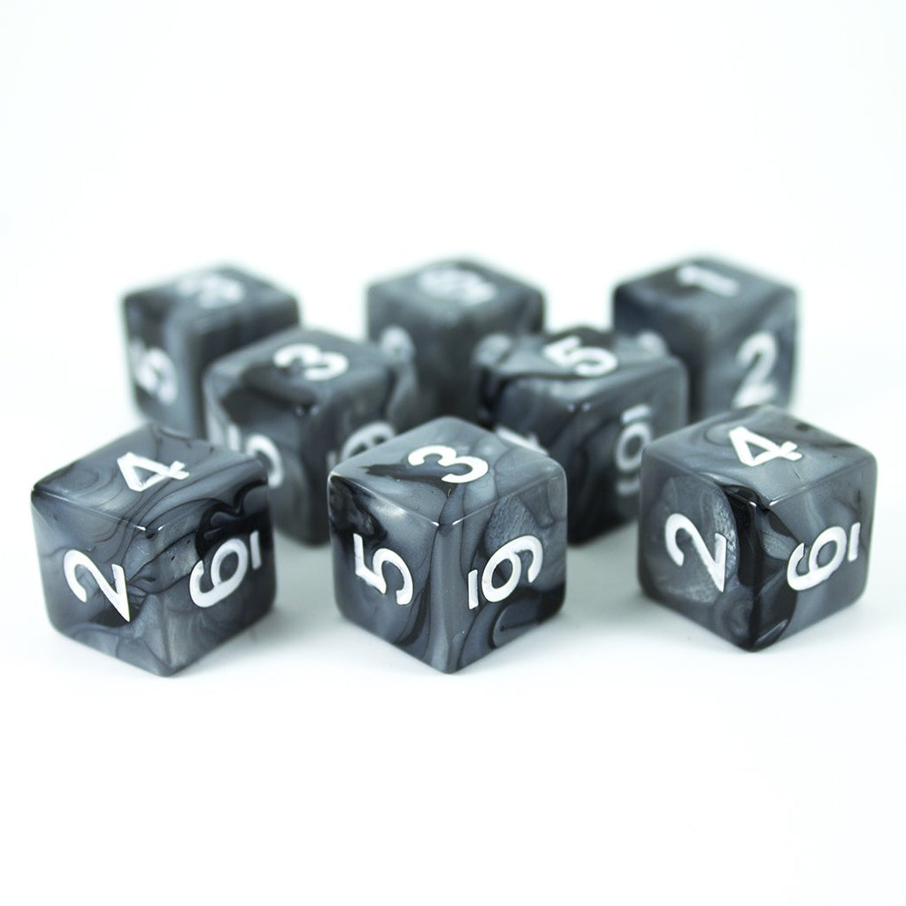 'Claws Of Darkness' Grey and Black Marble 8 D6 Dice Set