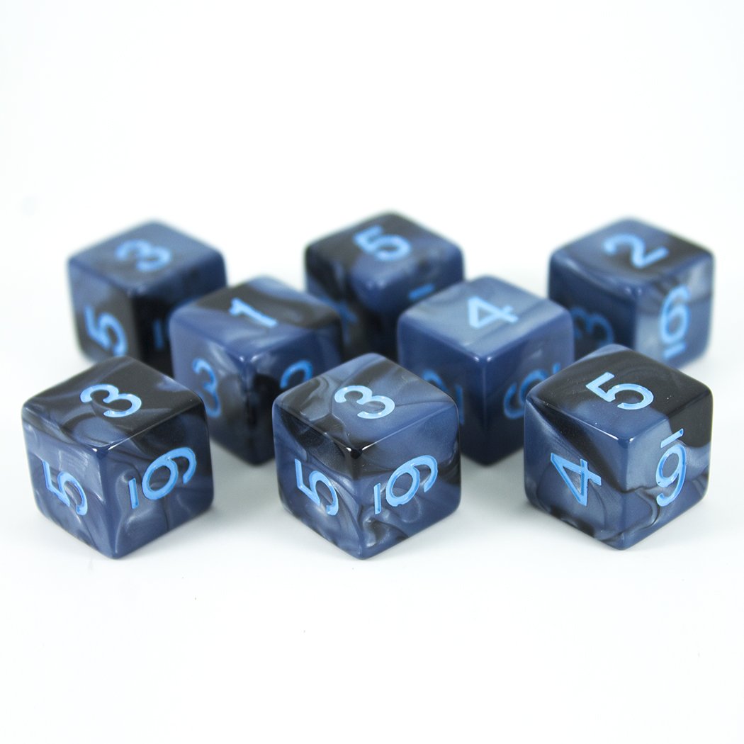 'Storm Lord' Grey and Blue Marble 8 D6 Dice Set