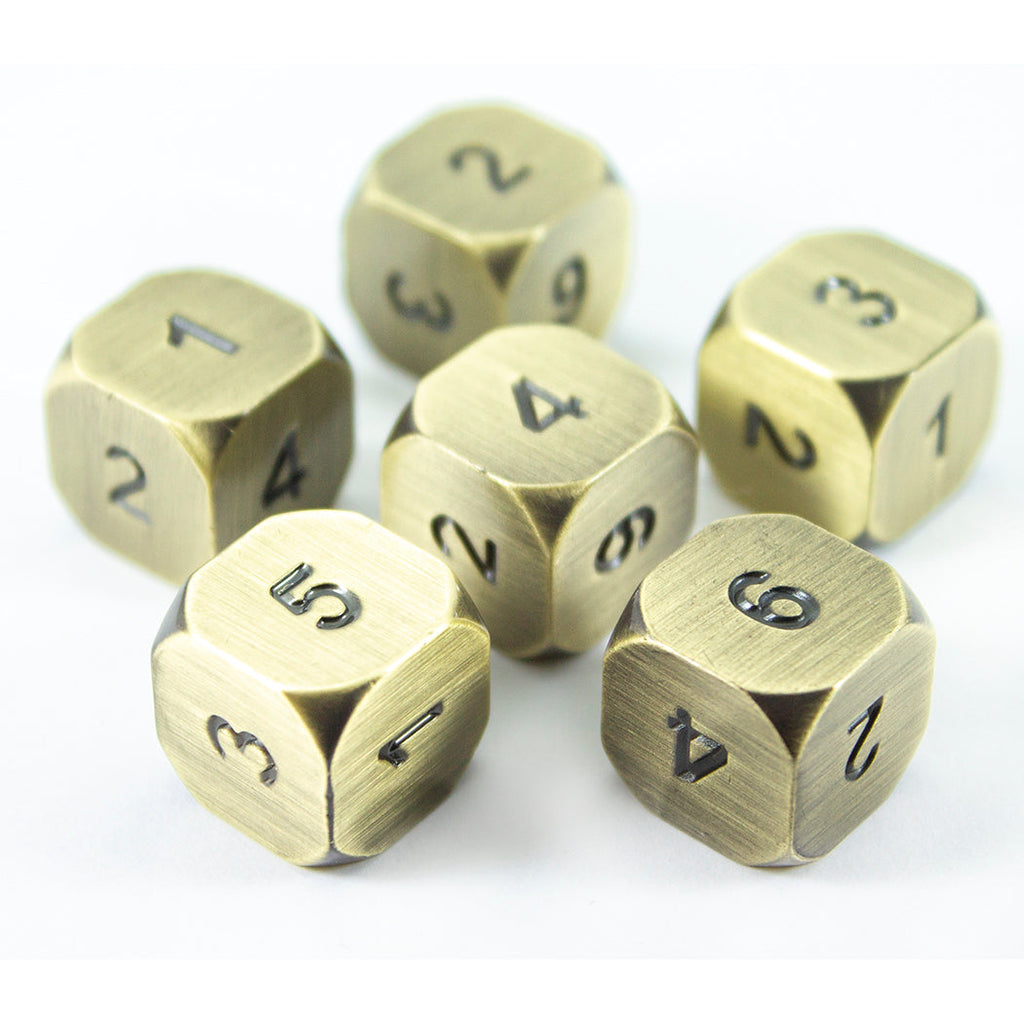 Gold Metal D6 Dice - Set of Six, Antique Finish