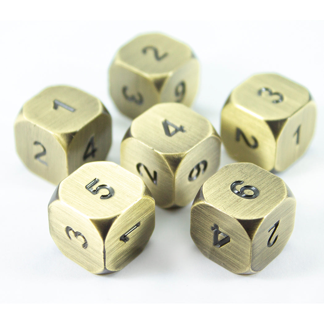 Gold Metal D6 Dice - Set of Six, Antique Finish