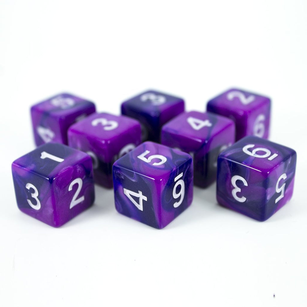 'Purple Worm' Purple and Blue 8 D6 Dice Set