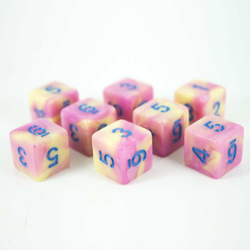 'Love Potion' Pink and Yellow Marble 8 D6 Dice Set